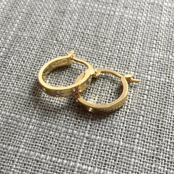 Dainty Gold Plated Huggie Hoop Earrings with Cubic Zirconia Stones - Picture 5 of 8